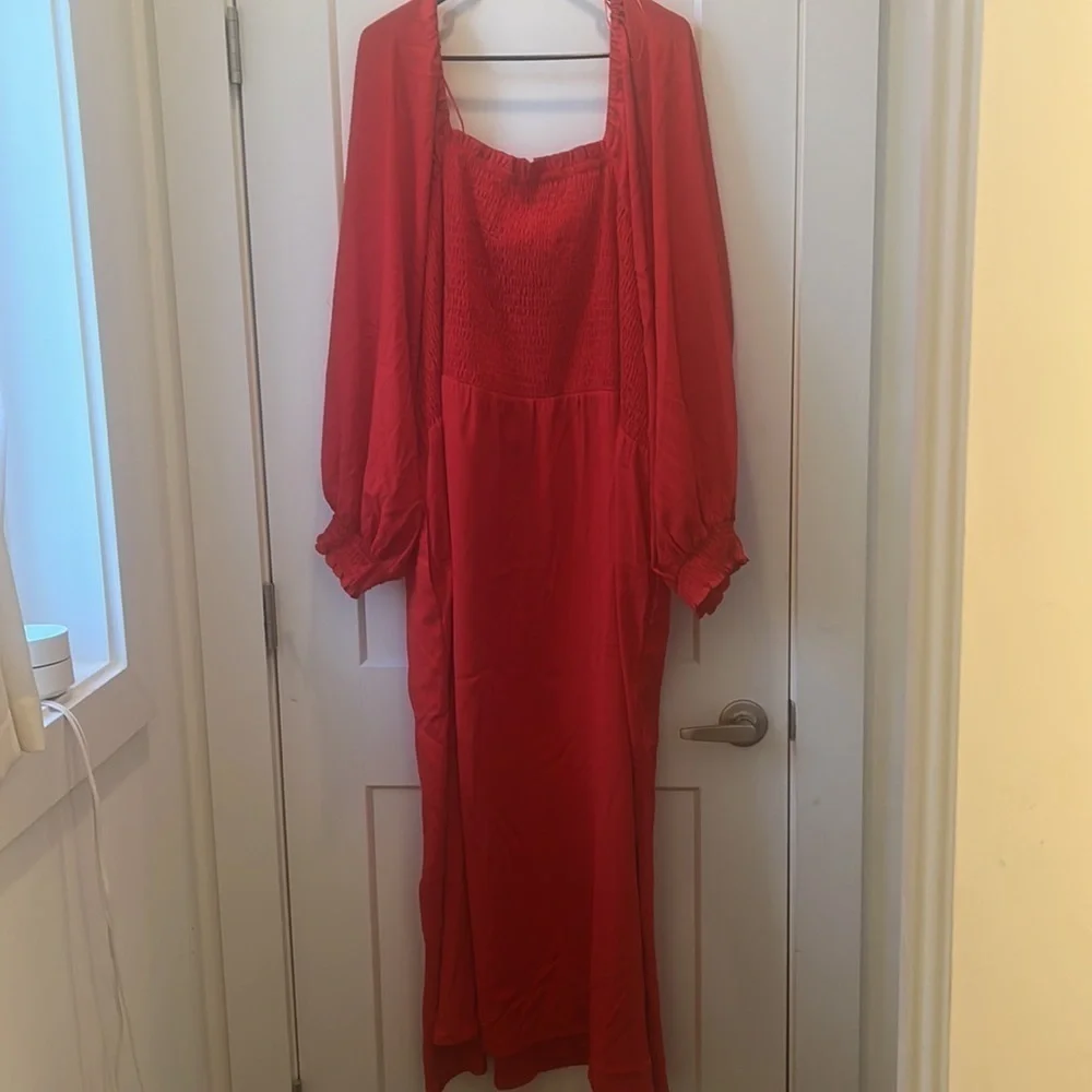 La Ligne x Target Red‎ Smocked Bodice square neck dress